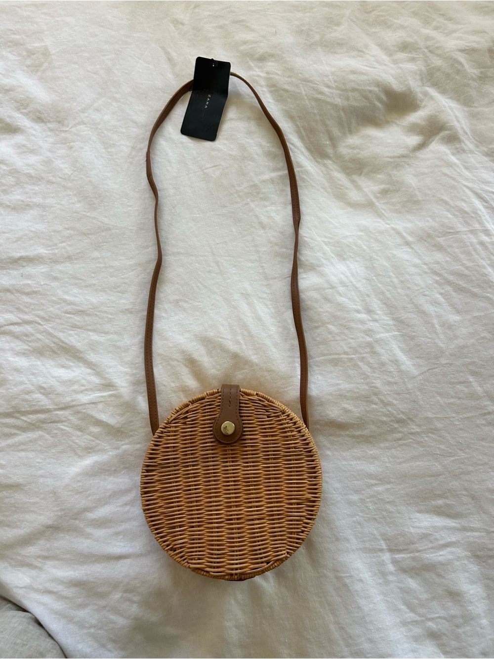 ** New with Tags - Zara Round Wicker Crossbody Bag - Brown